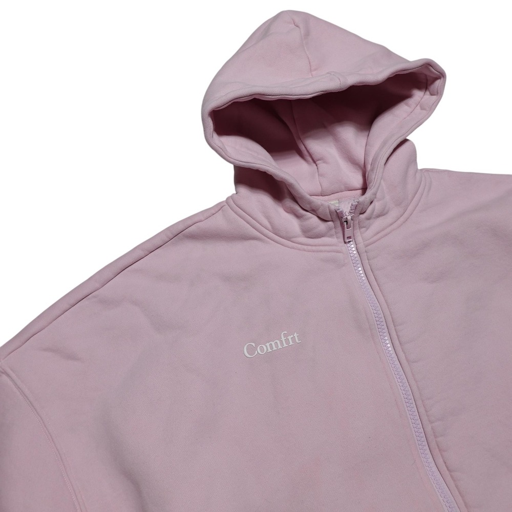 Comfrt Hoodie Sweatshirt Mens Medium Pink Fleece Full Zip Oversized Kangaroo